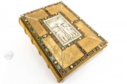 Codex Aureus of Echternach, Nuremberg, Germanisches Nationalmuseum, Hs. 156142, The Luxury Edition reproduces the 10th century original binding featuring the ivory crucifixion scene framed by gems and enamel decoration