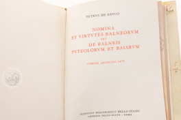 Nomina et virtutes balneorum seu De balneis Puteolorum et Baiaru, Rome, Biblioteca Angelica, MS 1474, Facsimile edition by Istituto Poligrafico e Zecca dello Stato 1962